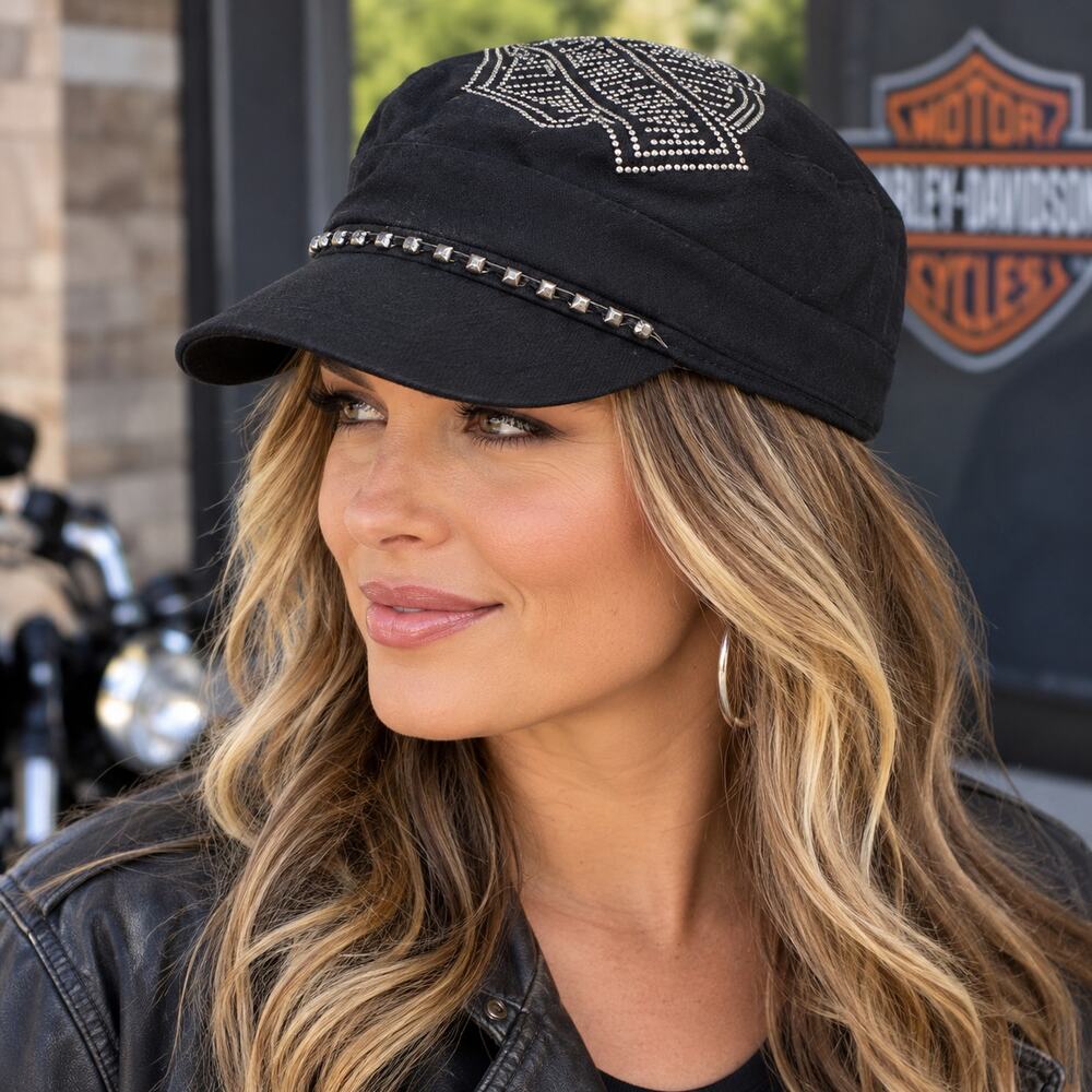 Harley-Davidson Rhinestone Cotton Cadet Cap Black Women's One Size